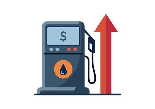 Surtidor de gasolina con s&iacute;mbolo de d&oacute;lar y flecha roja ascendente que representa el aumento del precio del combustible