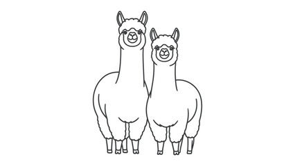 Fototapeta premium Alpaca Couple: Two charming alpaca with long necks stand side-by-side, their fluffy coats contrasting against a clean backdrop, capturing the essence of companionship.
