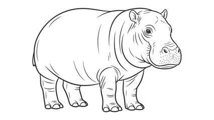 Fototapeta premium Hippo Line Art: An exquisite monochrome line drawing captures the essence of a massive hippopotamus, showcasing intricate details in its form and contour.