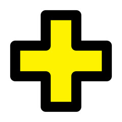Obraz premium Bright yellow medical cross icon with a bold black outline ideal for healthcare branding pharmacy app interfaces and modern emergency services.