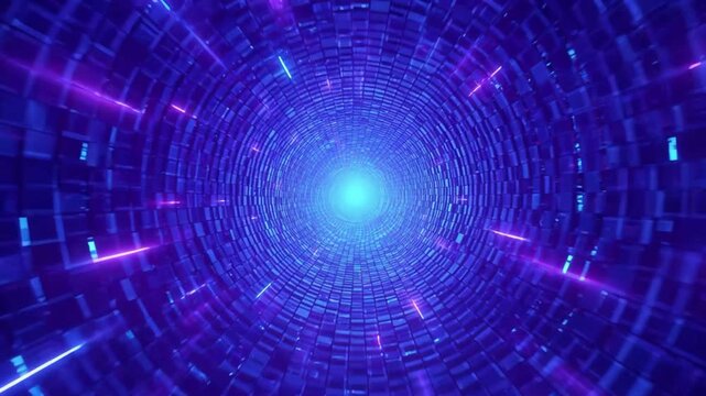 Neon Tunnel: A captivating digital render of a neon tunnel, exuding a sense of speed and futuristic design, perfect for projects related to technology, motion, or virtual reality.