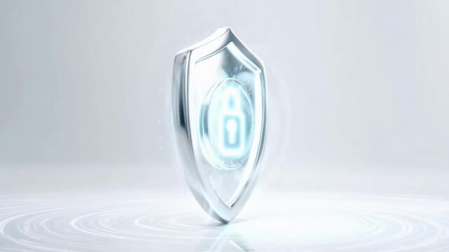 Security Shield: A modern emblem of protection and confidentiality, a gleaming shield with a digital lock symbol at its core, suggesting the safeguard of data and sensitive information.