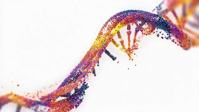 DNA Double Helix: A vibrant, colorful representation of a DNA double helix, symbolizing life's fundamental blueprint, set against a pristine backdrop. 