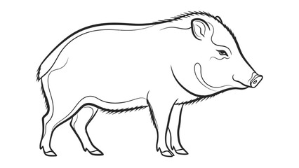 Obraz premium Wild Boar Outlined Illustration: A detailed black and white illustration of a wild boar standing confidently, its form precisely outlined.