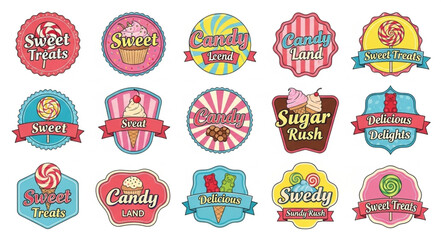 Sweet Treats and Candy Labels Collection - Colorful Designs for Confectionery Branding.