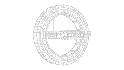 Futuristic Space Station: A technical illustration of a futuristic space station, showcasing its intricate design and potential for innovation in space exploration and human habitation. © Murshida