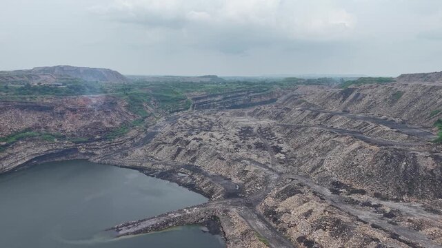 Aerial View of Open Pit Mining Quarry Landscape in West Bengal