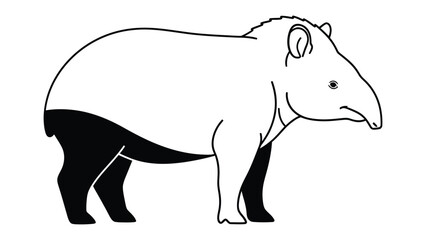 Fototapeta premium Monochromatic Tapir: A simplified, black-and-white vector illustration of a tapir, standing in profile, highlighting its distinctive shape and features with clean, minimalist lines.
