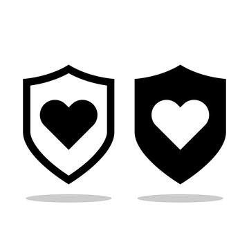 Heart shield icon with shadow