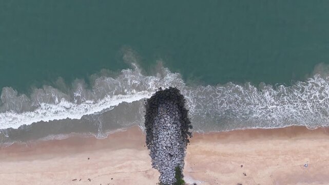 Aerial Slow Motion View of Malpe Beach Coastline in Udupi Karnataka India