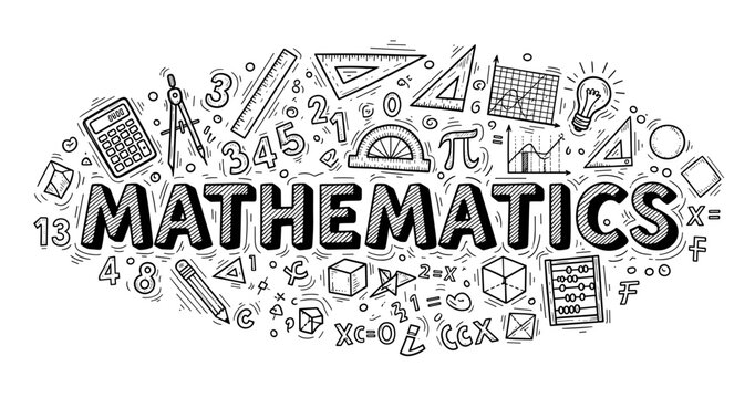Mathematics doodle background with symbols, formulas, and equations