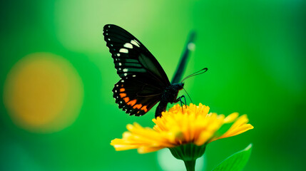 Fototapeta premium butterfly flaps its wings. butterfly on a green background