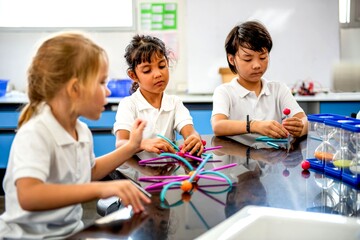 Fototapeta premium Children learning science together.