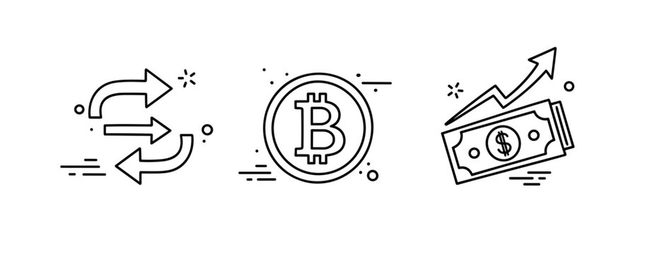 Cryptocurrency exchange and growth concept with bitcoin and currency icons