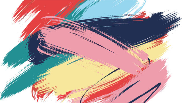 A vibrant and energetic abstract background featuring a dynamic composition of colorful paint brush strokes in red, blue, pink, and yellow.
