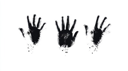 Obraz premium Triptych of Ink-stained Hands: A Study in Black and White Minimalism