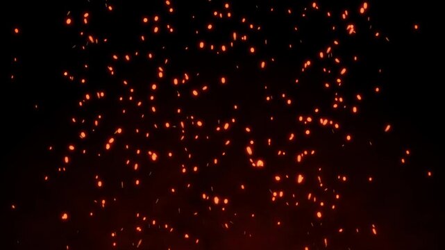 Glowing Fire Sparks Rising Up with Orange cloud smoke on dark background. 4k abstract background burning perfect for compositing, special effects, intros, or digital art projects.