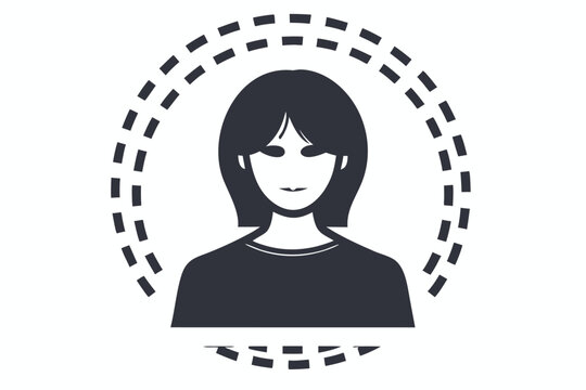 Minimalist Avatar Art Woman Portrait with Dashed Circle on White Background