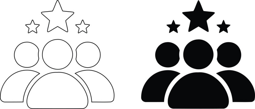 Team success and achievement silhouette and outline icon set isolated on transparent or white background