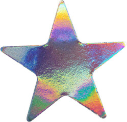 Holographic star sticker with iridescent foil texture isolated on white background