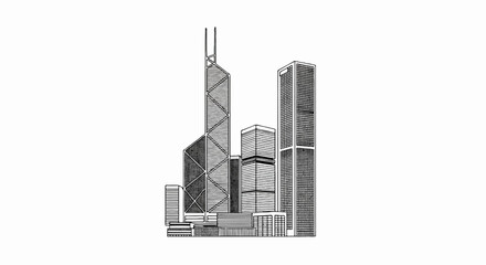Obraz premium Diverse modern skyscrapers drawn with a fine line art style
