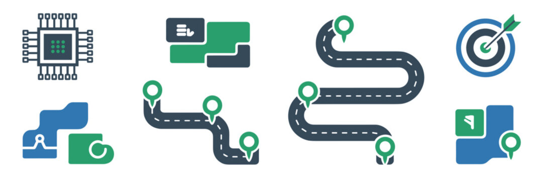 Professional technology strategy and chip design icons &ndash; Perfect for semiconductor industry news, hardware design, or tech whitepapers.