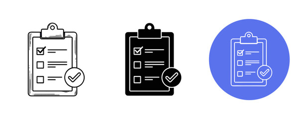 Set of checklist icons in different styles on white background