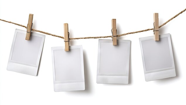 Four blank instant photos on a clothesline (2)