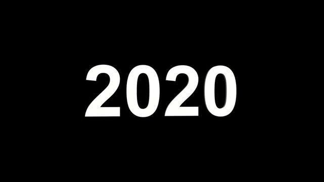 Clean white three dimensional numbers 2020 displayed prominently against a pure black background signifying the new year or a significant numerical value