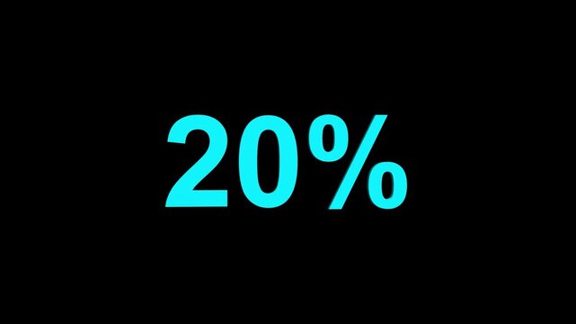Striking cyan 3D numbers displaying twenty percent with a percentage symbol on a black background, modern promotional