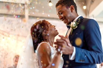 Joyful couple's wedding dance