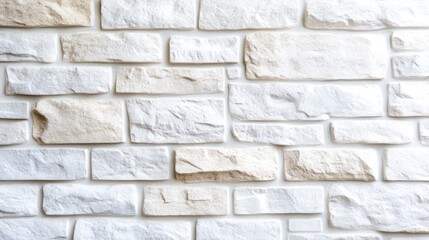 Fototapeta premium Textured White Stone Wall: Rustic Brickwork with Subtle Color Variations and Natural Stone Finish