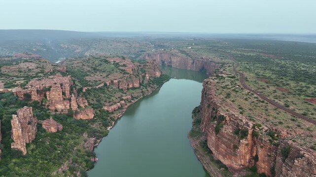Aerial View of Gandikota Canyon and Pennar River in Andhra Pradesh India
