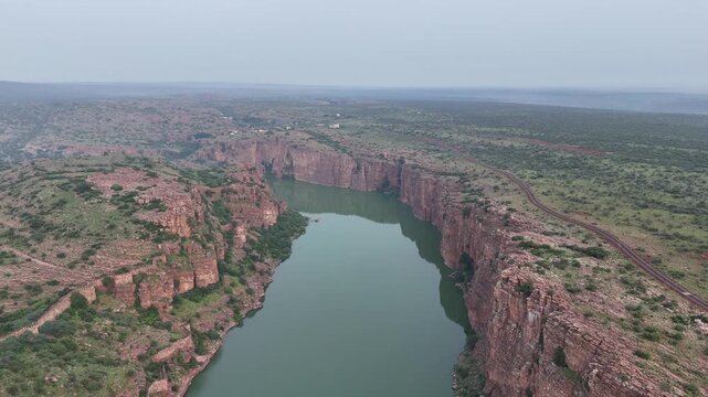 Aerial View of Gandikota Canyon and Pennar River in Andhra Pradesh India