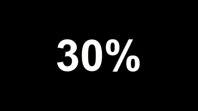 Clean white 3D percentage sign 30% isolated on a black background universal concepts and clear visual communication of value