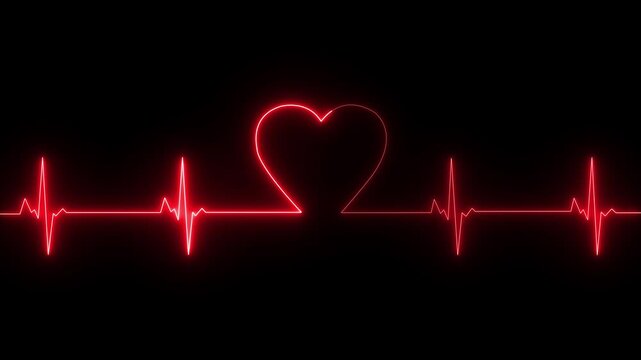 Red color neon glowing light heartbeat display screen. Abstract neon heartbeat signal icon animation dark background. abstract neon animation love heartbeat. Neon Heartbeat Pulse Graphic concept 4k.