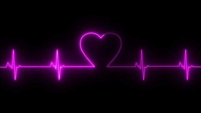 Neon glowing light heartbeat display screen. Abstract neon heartbeat signal icon animation dark background. abstract neon animation love heartbeat. Neon Heartbeat Pulse Graphic concept 4k.