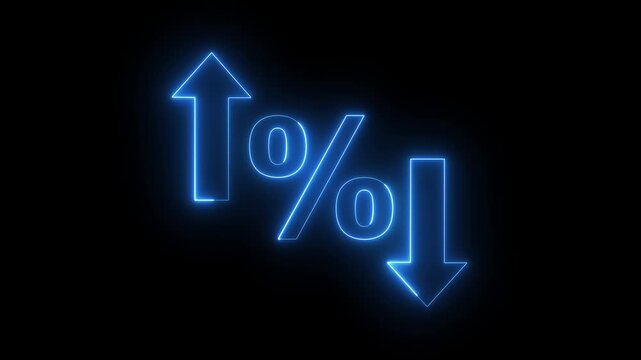 glowing neon Percentage growth and decline icon with up and down arrows. financial, business, and statistical analysis. Up and down percentage arrows icon. Perfect for reports and dashboards 4k.