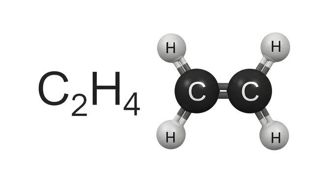 Science visualization showing the molecular structure and chemical formula of ethylene gas
