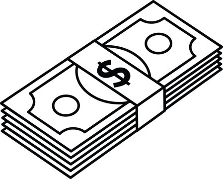 Stack of money bills bound with a dollar sign strap