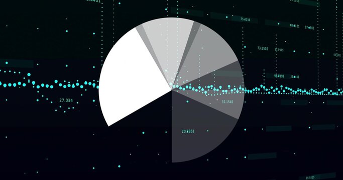 Displaying donut chart crossing teal scatter trend line on dark data dashboard, with numeric labels