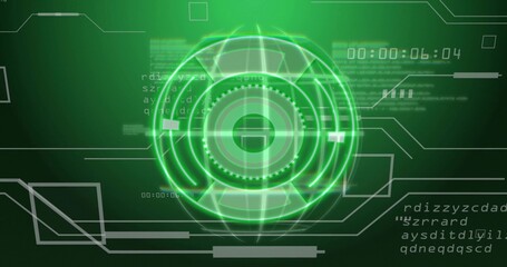 Rotating central luminous concentric holo interface pulsing on virtual HUD, with timer readout