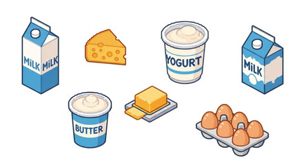 Dairy Products Collection Milk Yogurt Butter.