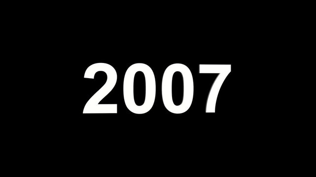 Bold white numeral two thousand seven with subtle shadow against a stark black background representing a year or numerical value