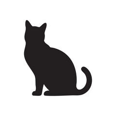 Obraz premium Black and white cat illustration isolated on white background in simple vector style