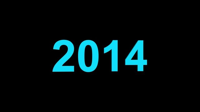 Vibrant cyan 3D rendered number 2014 with a subtle shadow on a black background signifying a year or a numerical value
