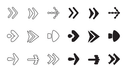 Fototapeta premium Comprehensive Set of Minimalist Arrow Icons - Outline and Solid Vector