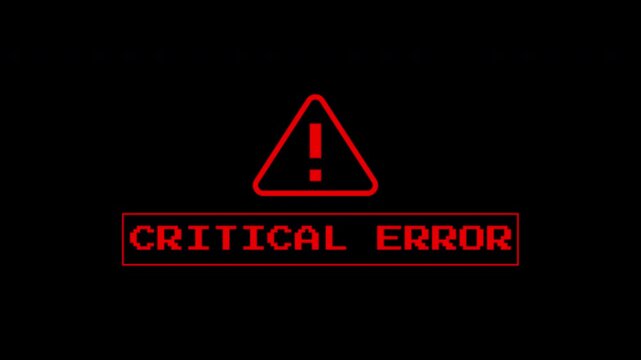 Red critical error message with warning triangle ideal for tech articles, websites, and presentations visually representing technical issues and errors.