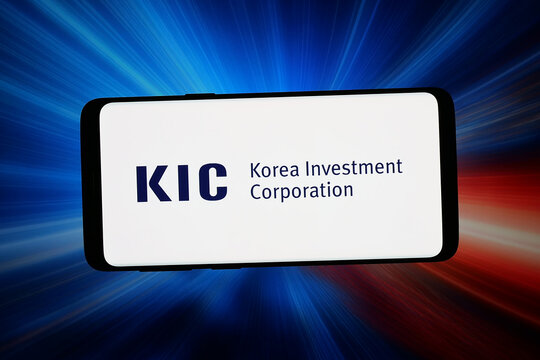 Stuttgart, Germany - 03-06-2026: In this photo illustration, the logo of Korea Investment Corporation (KIC) is displayed on a smartphone in front of abstract background on computer screen.
