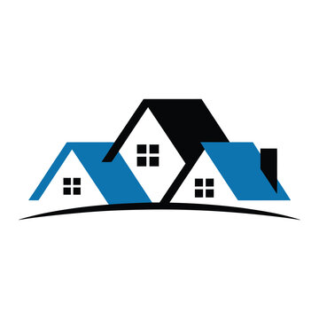 Modern stylized illustration of three houses with a hillside background